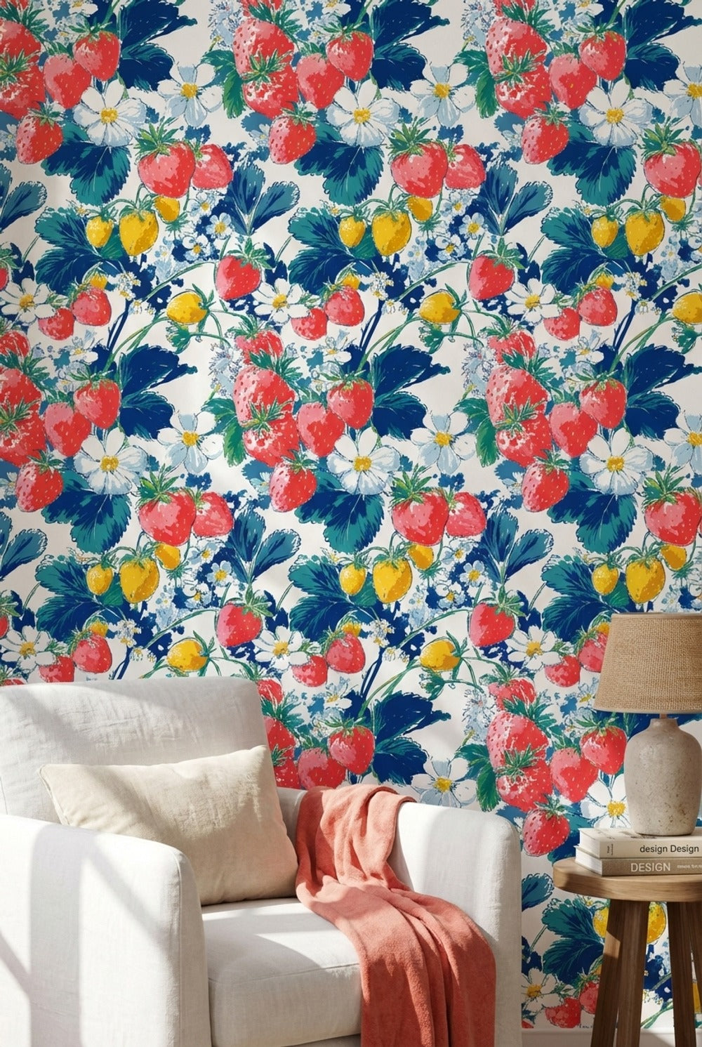 Vibrant Multicolor Strawberry Floral Wallpaper