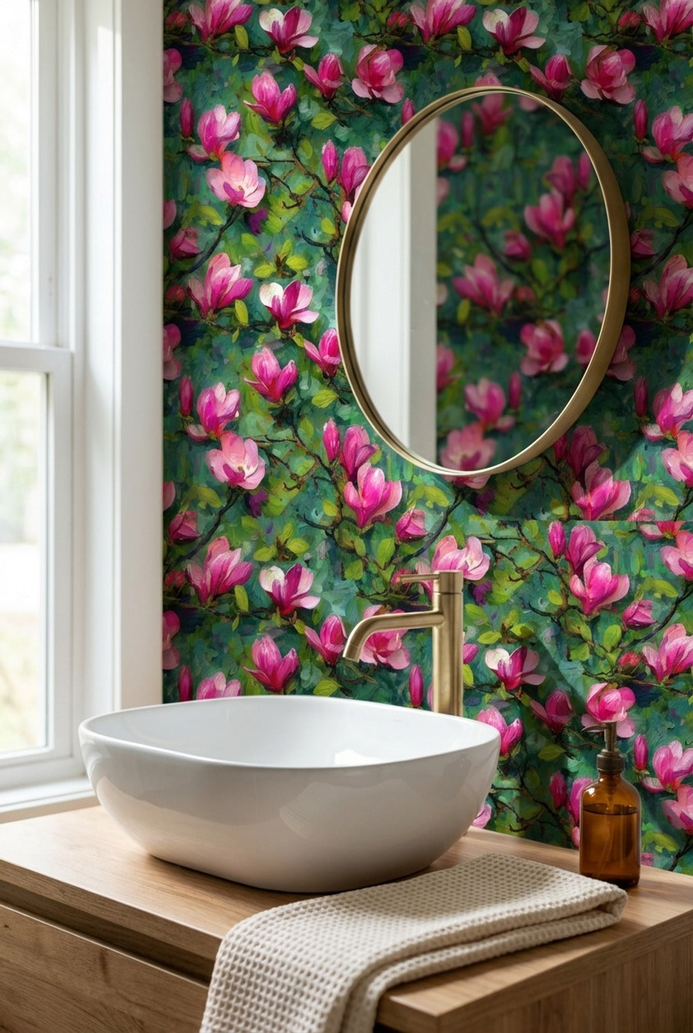 Vibrant Magenta Magnolia Floral Wallpaper