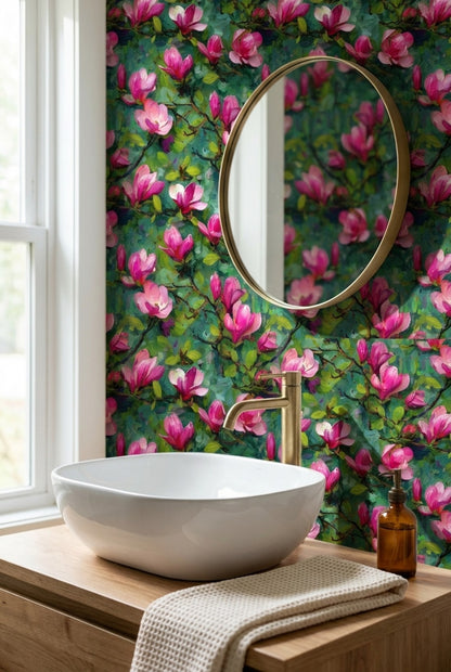 Vibrant Magenta Magnolia Floral Wallpaper