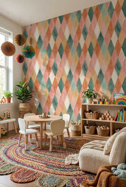 Cream Multicolor Diamond Geometric Wallpaper