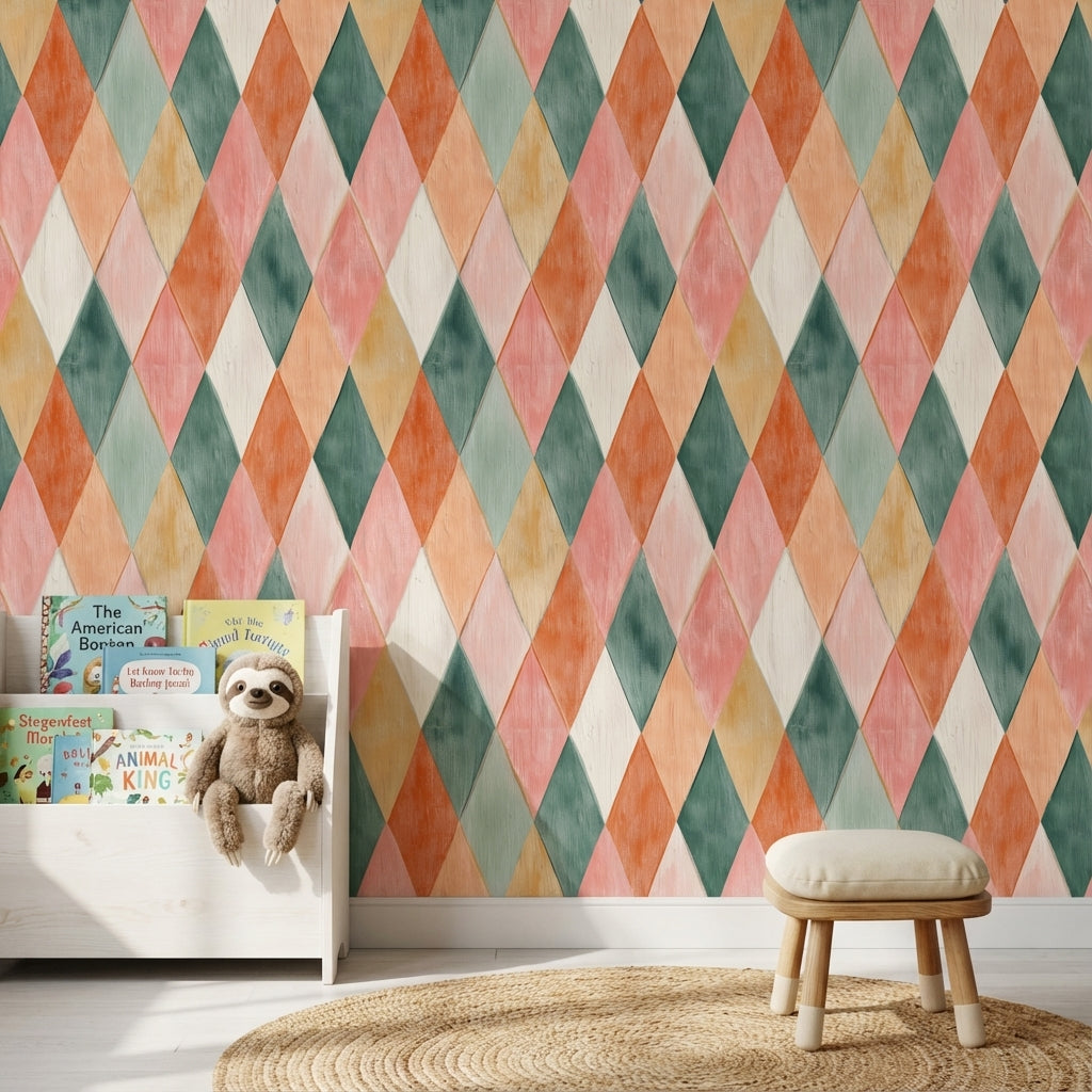 Cream Multicolor Diamond Geometric Wallpaper