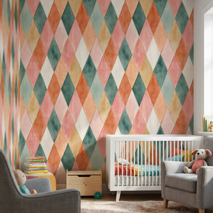 Cream Multicolor Diamond Geometric Wallpaper