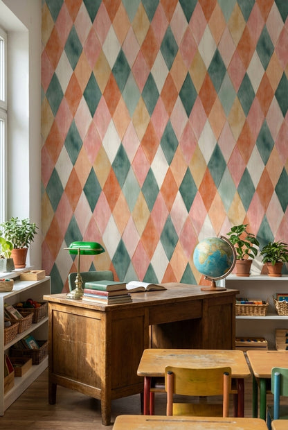 Cream Multicolor Diamond Geometric Wallpaper
