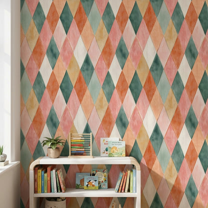 Cream Multicolor Diamond Geometric Wallpaper