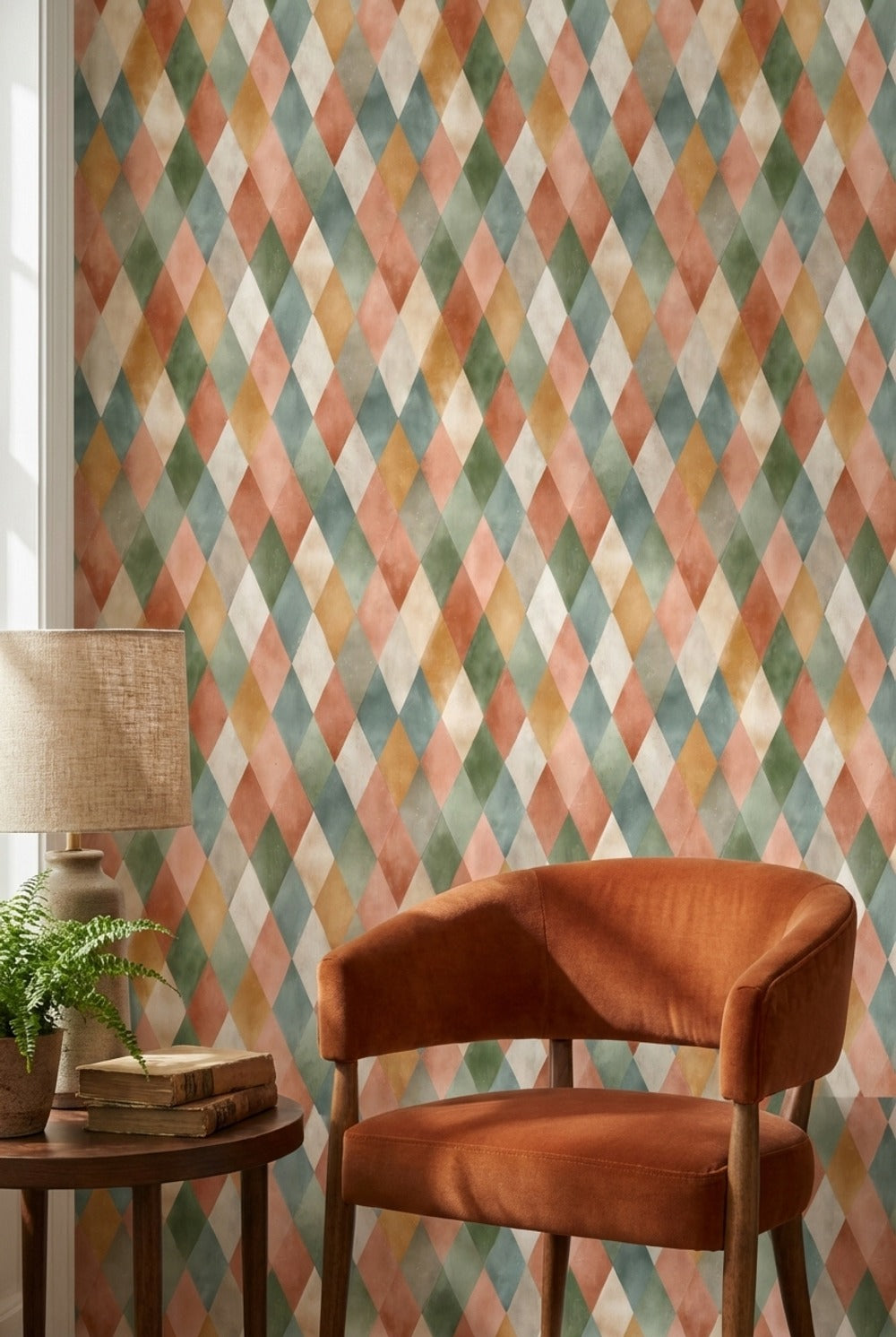 Multicolor Diamond Pattern Geometric Wallpaper