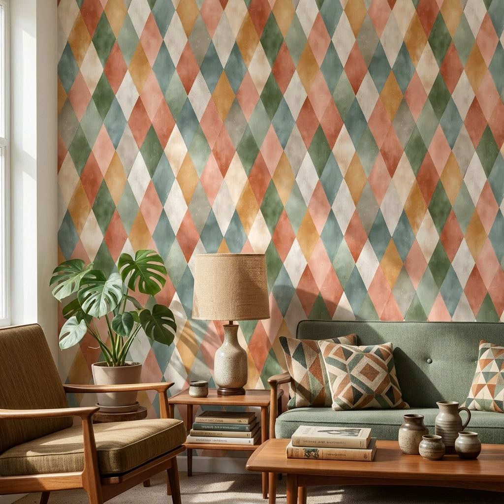 Multicolor Diamond Pattern Geometric Wallpaper