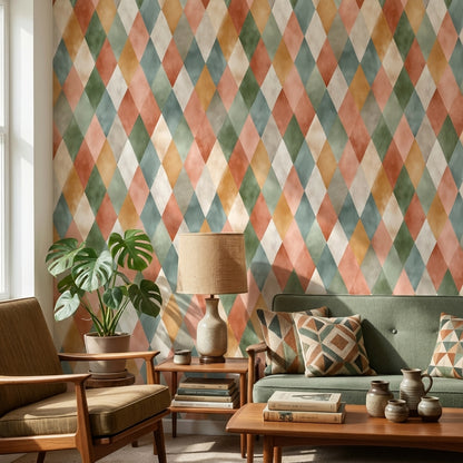 Multicolor Diamond Pattern Geometric Wallpaper