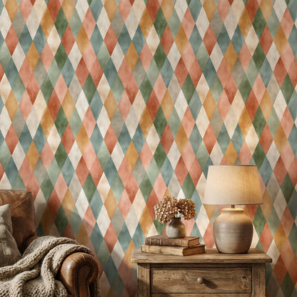 Multicolor Diamond Pattern Geometric Wallpaper