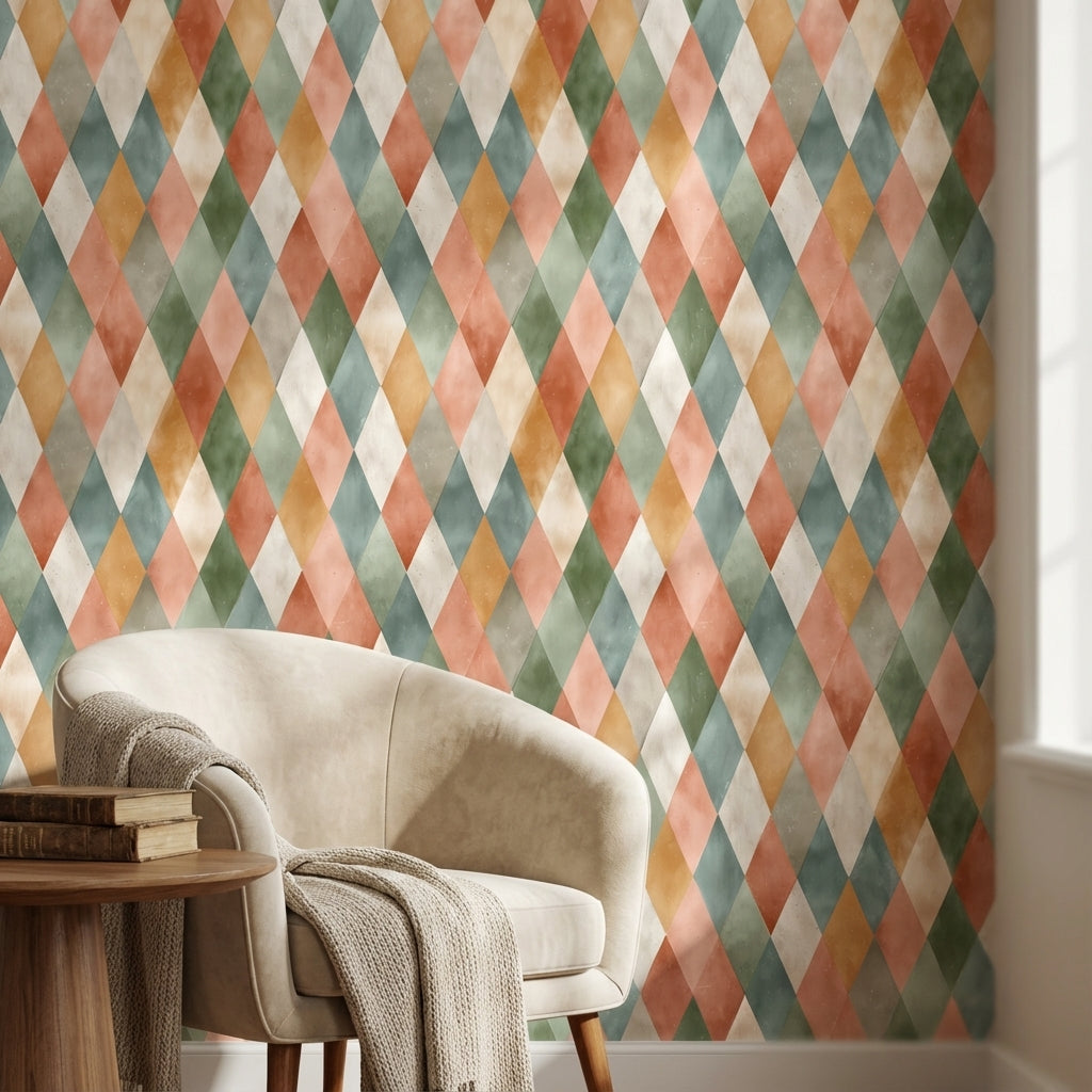 Multicolor Diamond Pattern Geometric Wallpaper