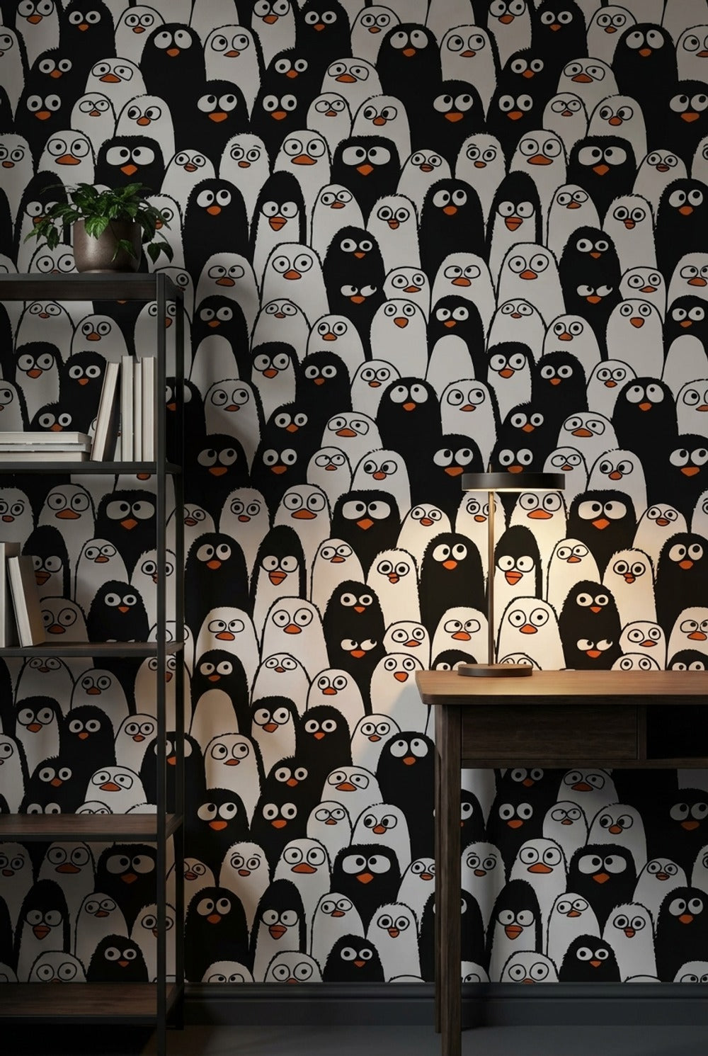Black and White Cartoon Penguin Wallpaper