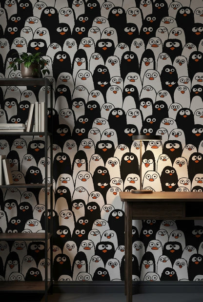 Black and White Cartoon Penguin Wallpaper