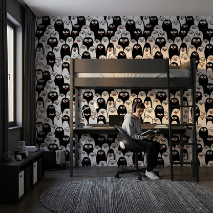 Black and White Cartoon Penguin Wallpaper