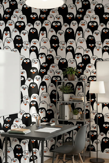 Black and White Cartoon Penguin Wallpaper