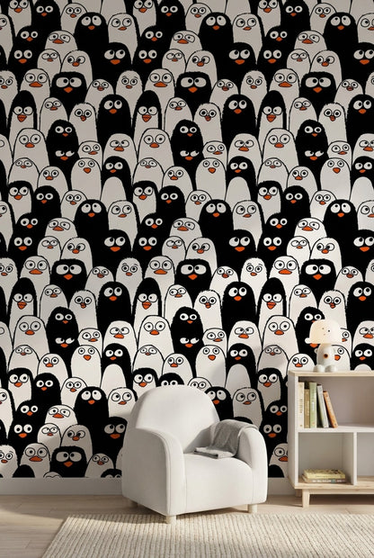 Black and White Cartoon Penguin Wallpaper