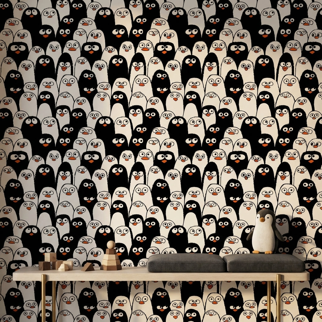 Black and White Cartoon Penguin Wallpaper