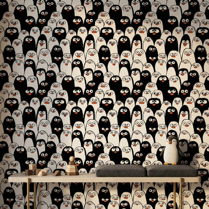 Black and White Cartoon Penguin Wallpaper