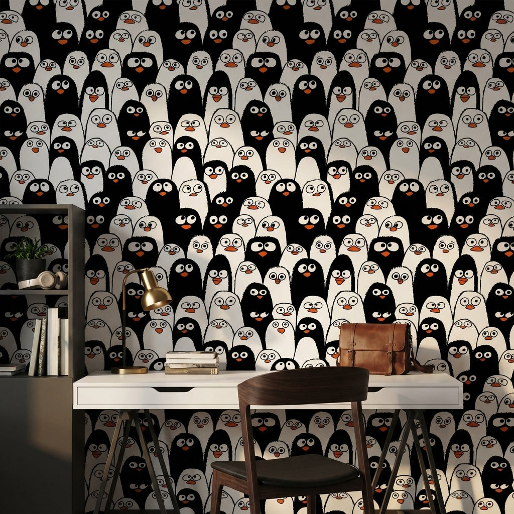 Black and White Cartoon Penguin Wallpaper