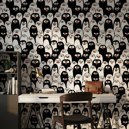 Black and White Cartoon Penguin Wallpaper