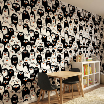Black and White Cartoon Penguin Wallpaper