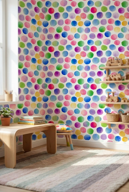 Multicolor Watercolor Dots Pattern Wallpaper