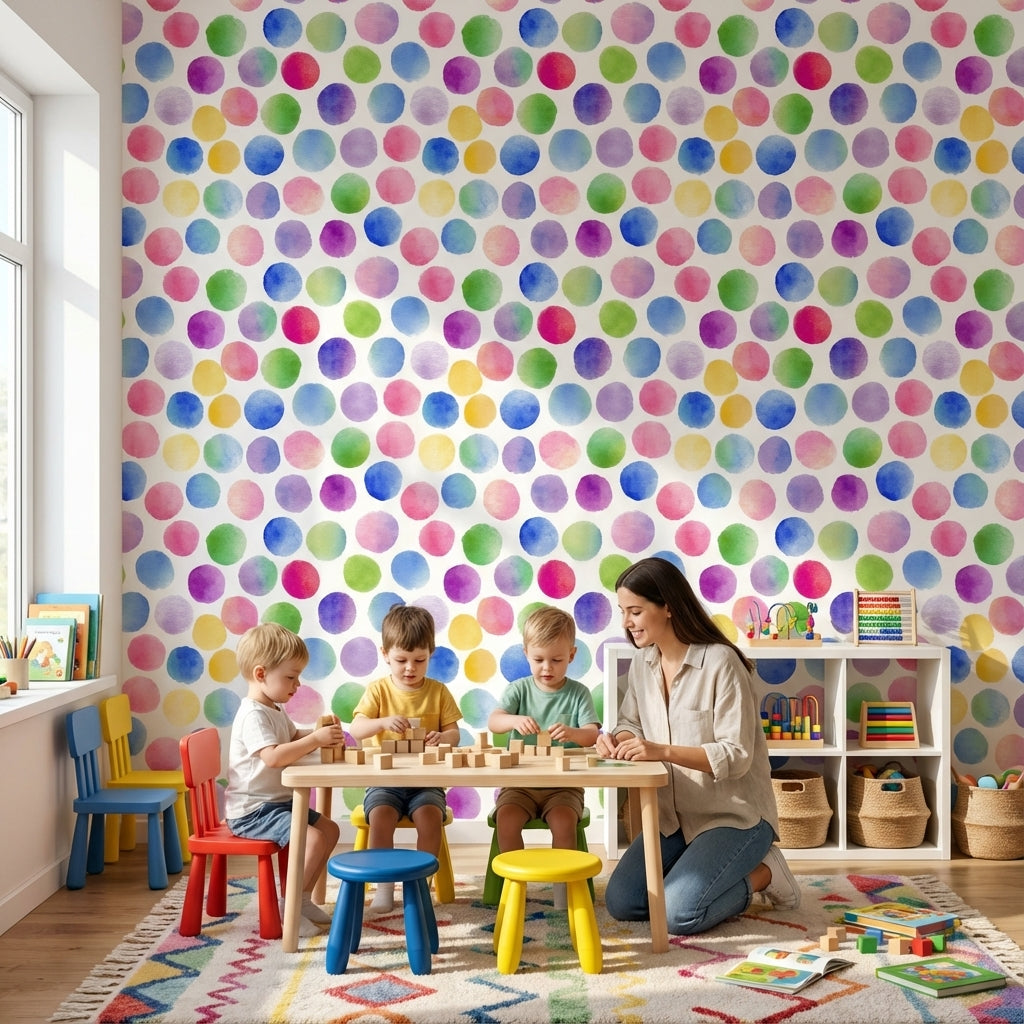 Multicolor Watercolor Dots Pattern Wallpaper
