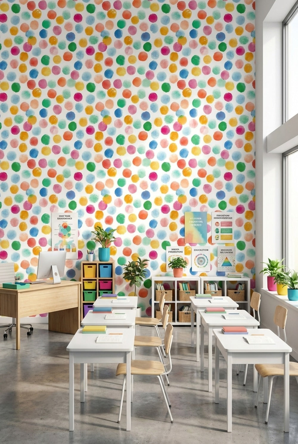 Colorful Polka Dot Pattern Kids Wallpaper