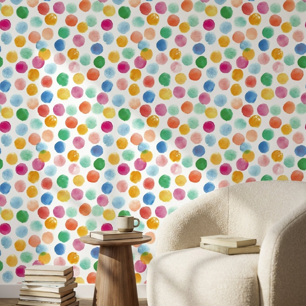 Colorful Polka Dot Pattern Kids Wallpaper