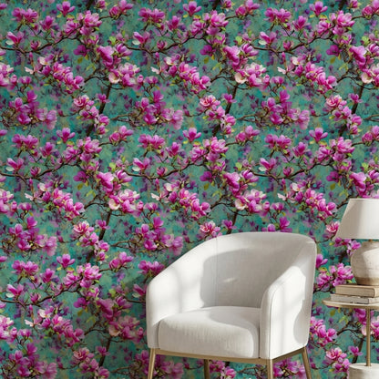 Vibrant Teal and Pink Magnolia Blossom Wallpaper