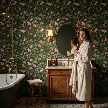 Dark Forest Green Wildflower Botanical Wallpaper