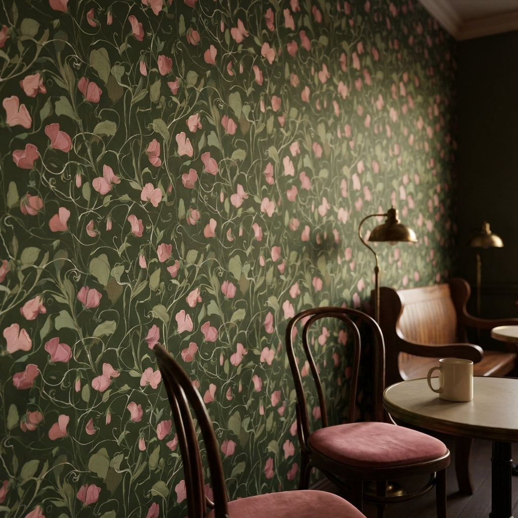 Dark Forest Green Wildflower Botanical Wallpaper