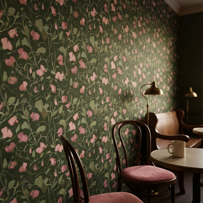 Dark Forest Green Wildflower Botanical Wallpaper