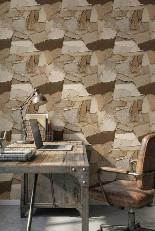 Beige and Brown Textured Abstract Stone Wallpaper