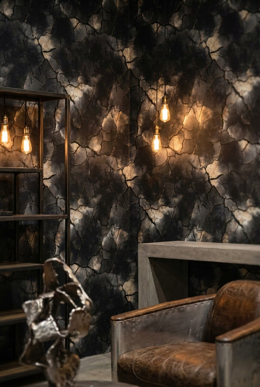 Charcoal Crackle Effect Abstract Wallpaper