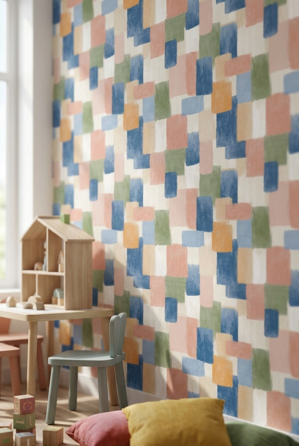 Multicolor Abstract Geometric Patchwork Wallpaper
