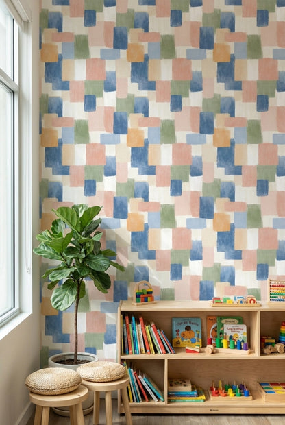 Multicolor Abstract Geometric Patchwork Wallpaper
