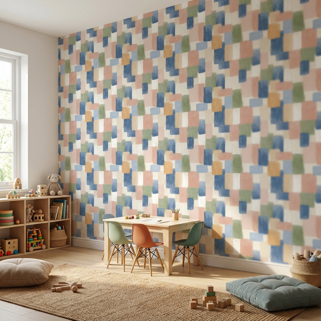 Multicolor Abstract Geometric Patchwork Wallpaper