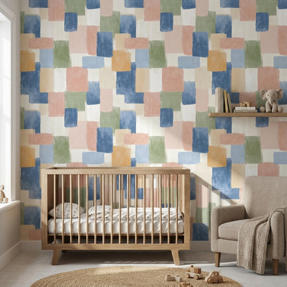Multicolor Abstract Geometric Patchwork Wallpaper