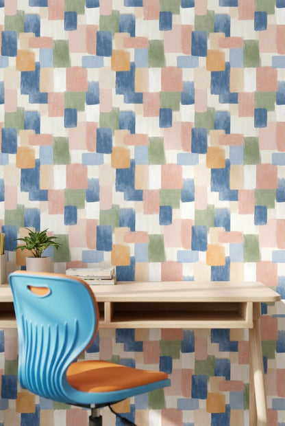 Multicolor Abstract Geometric Patchwork Wallpaper
