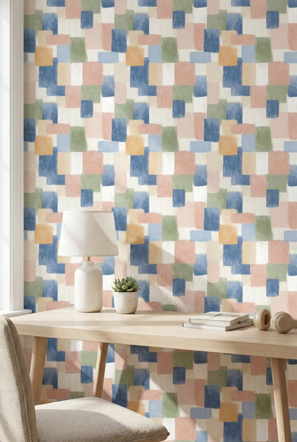 Multicolor Abstract Geometric Patchwork Wallpaper