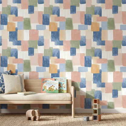 Multicolor Abstract Geometric Patchwork Wallpaper
