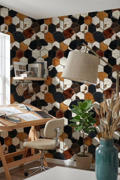 Multitone Hexagonal Textured Geometric Wallpaper