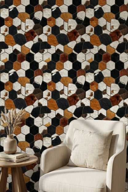 Multitone Hexagonal Textured Geometric Wallpaper