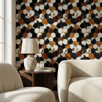 Multitone Hexagonal Textured Geometric Wallpaper