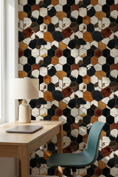 Multitone Hexagonal Textured Geometric Wallpaper