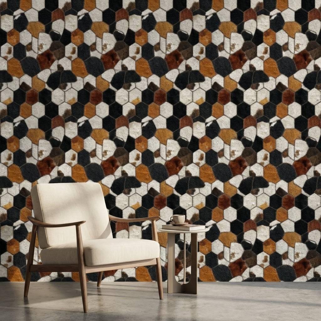 Multitone Hexagonal Textured Geometric Wallpaper