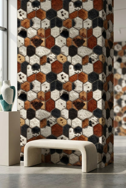 Textured Gray and Brown Hexagonal Geometric Wallpaper