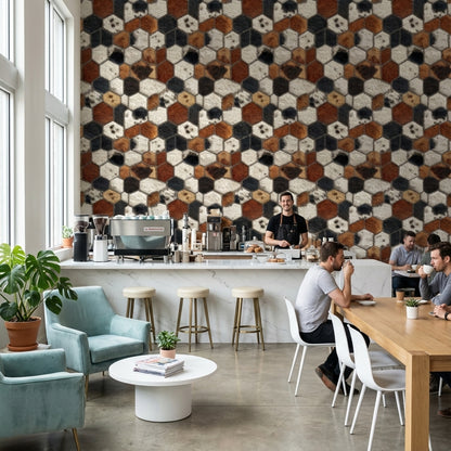 Textured Gray and Brown Hexagonal Geometric Wallpaper