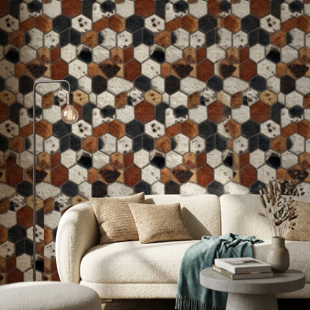 Textured Gray and Brown Hexagonal Geometric Wallpaper