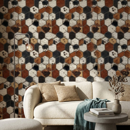 Textured Gray and Brown Hexagonal Geometric Wallpaper