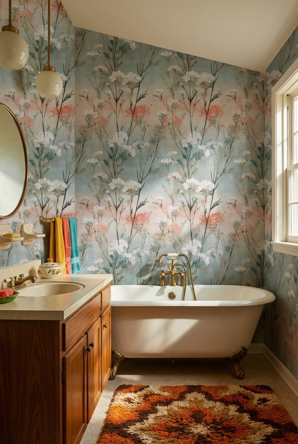 Soft Blue and Pink Wildflower Wallpaper
